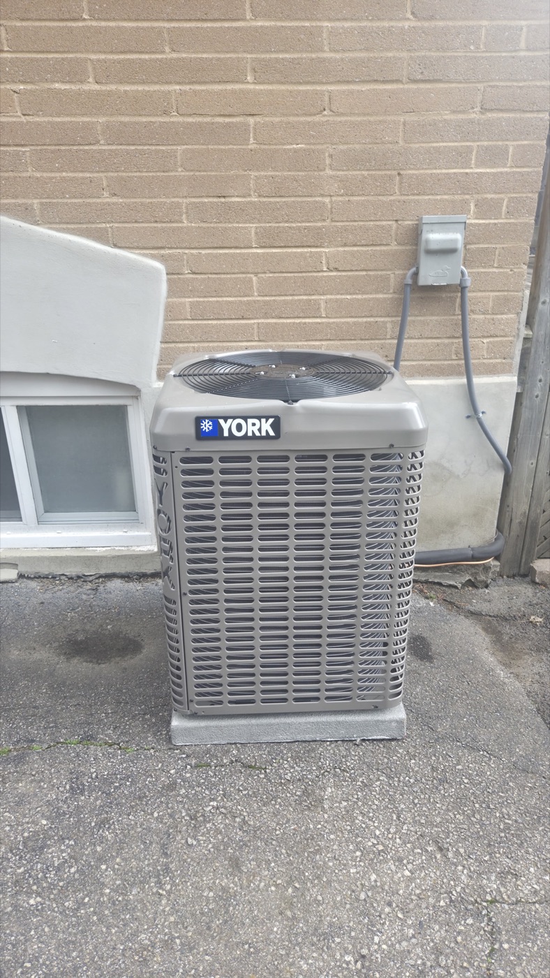 York central AC condenser installed by Olu HVAC in Mississauga